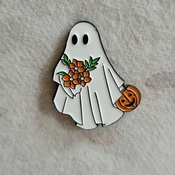 Jewelry - Trick or Treat Ghost with Flowers Enamel Pin